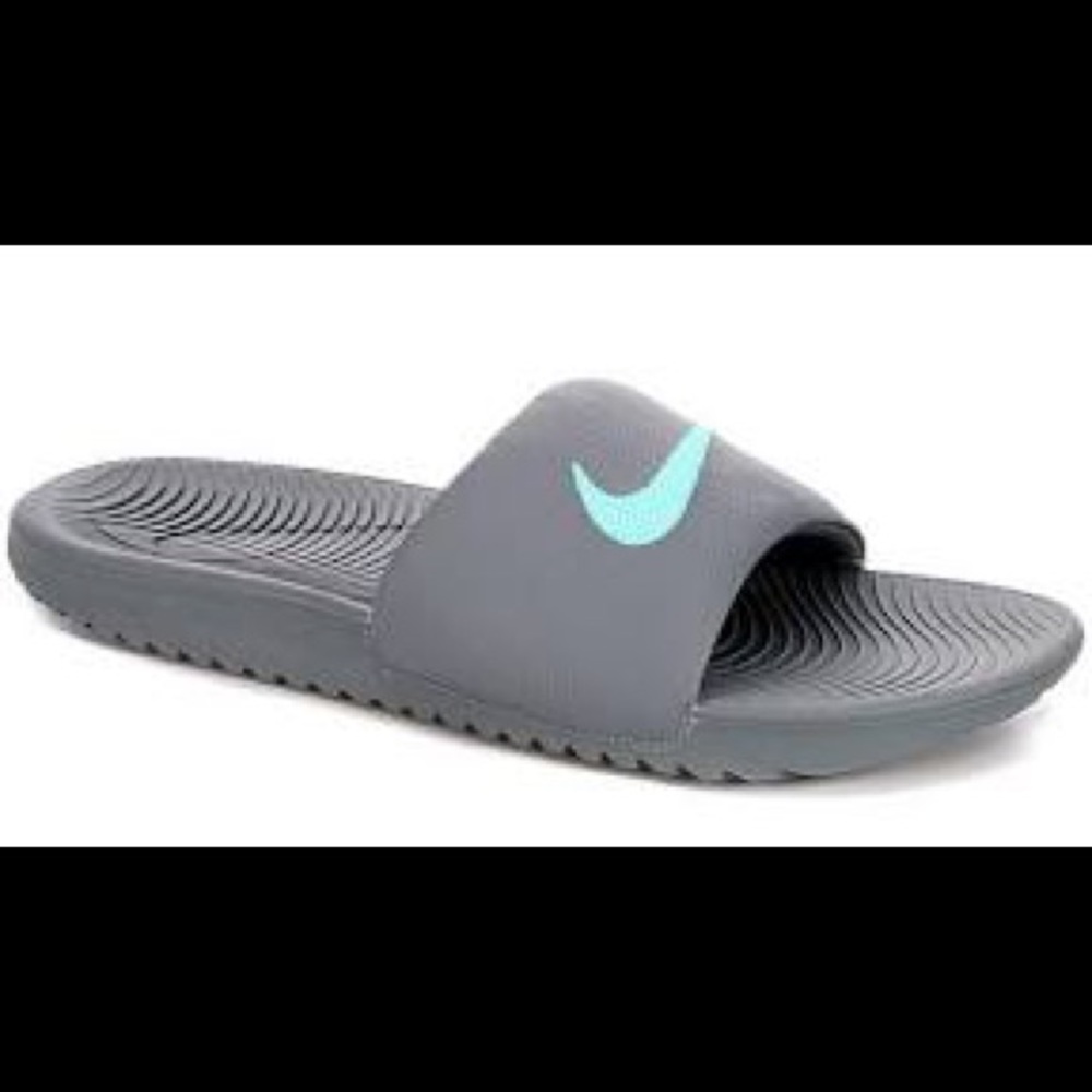 Grey and Blue/Green Nike Slides